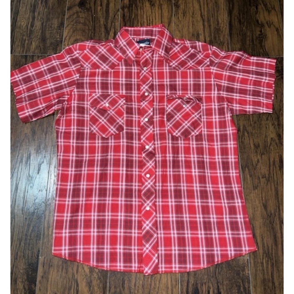 Wrangler Men's Western Plaid Short Sleeve Cotton Button-Up Shirt Red Size L